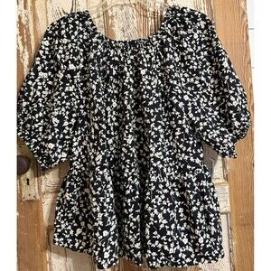 Women's Old Navy Puff Sleeve Cutout Babydoll Swing Blouse - Black - 3X (24-26)